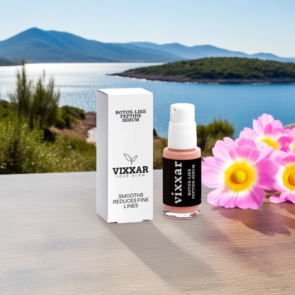 Vixxar Peptide Serum with Box and Flowers by Scenic Lakeside View