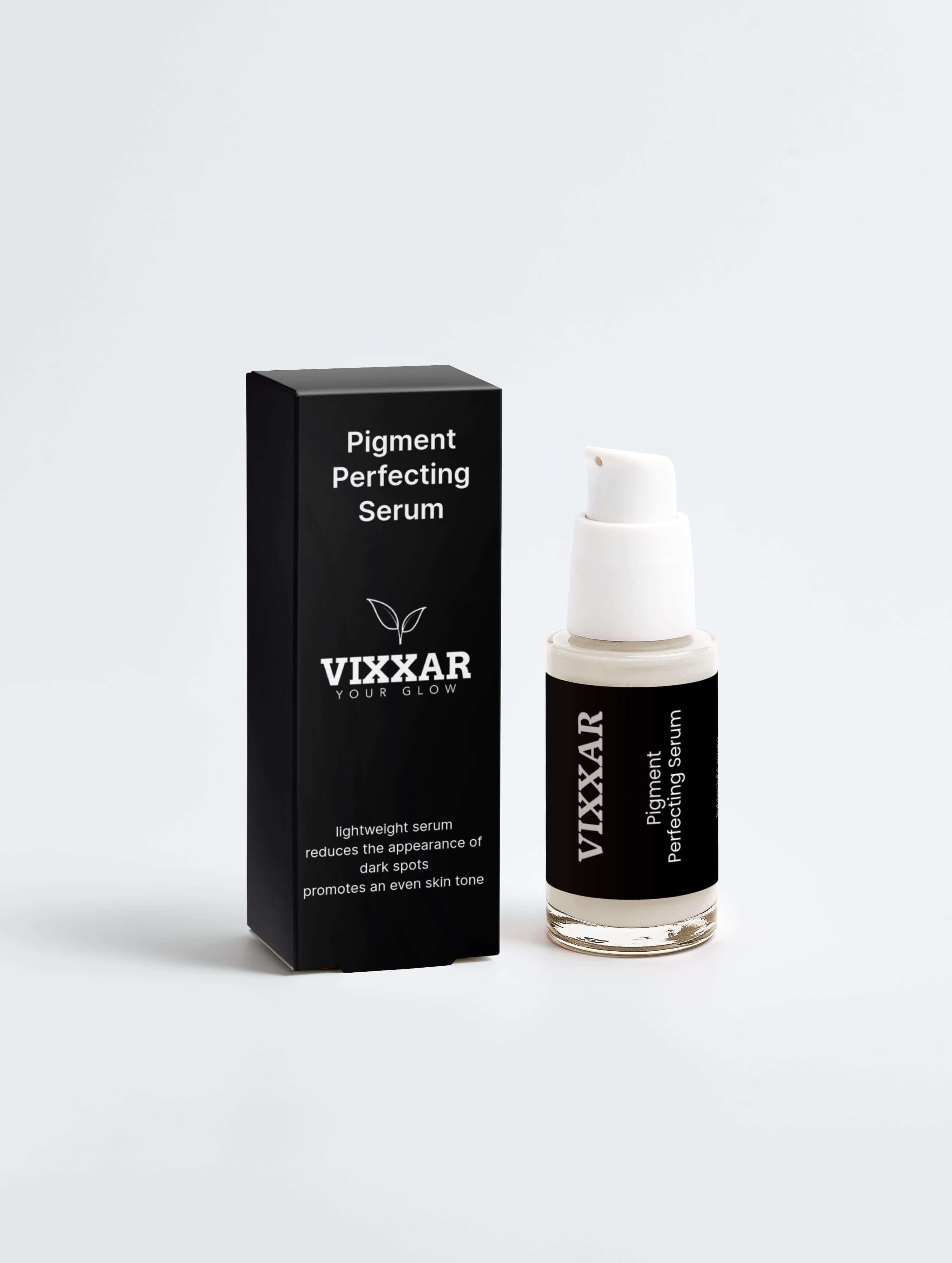 Vixxar Pigment Perfecting Serum with brightening and pigment-correcting formula for reducing dark spots and evening skin tone.