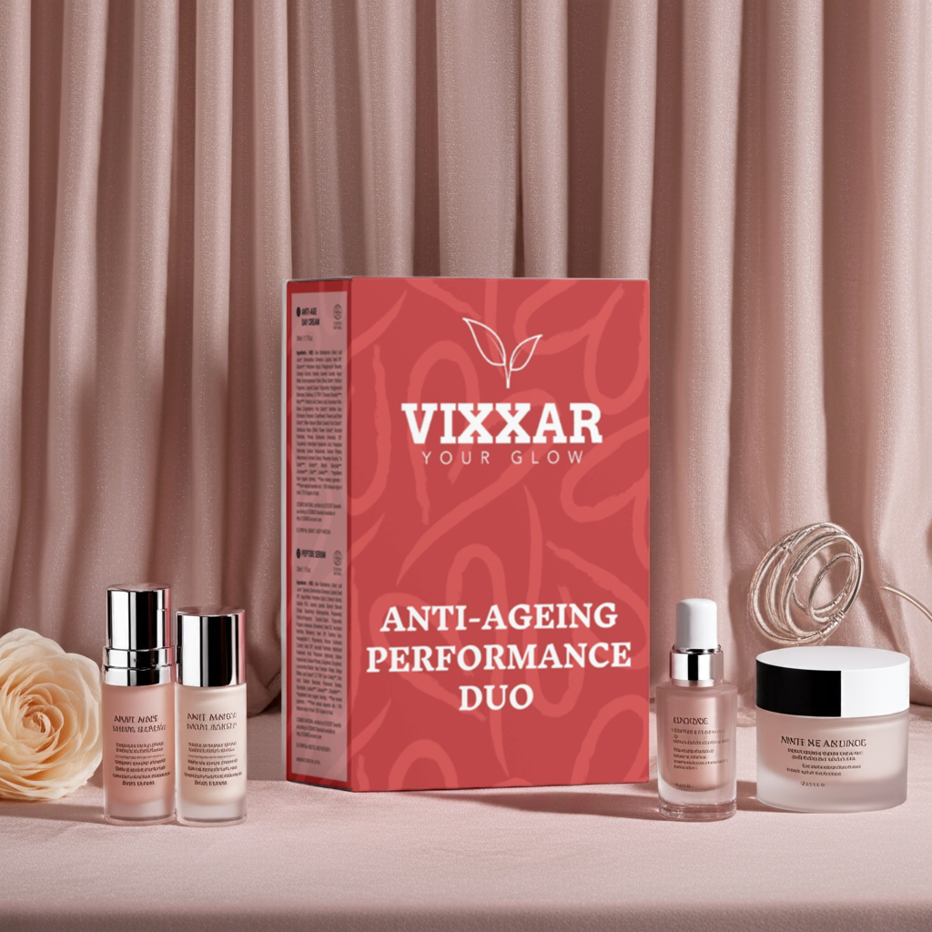 Vixxar Anti-Ageing Performance Duo with Peptide Serum and Firming Day Cream for lifting and hydrating mature skin.