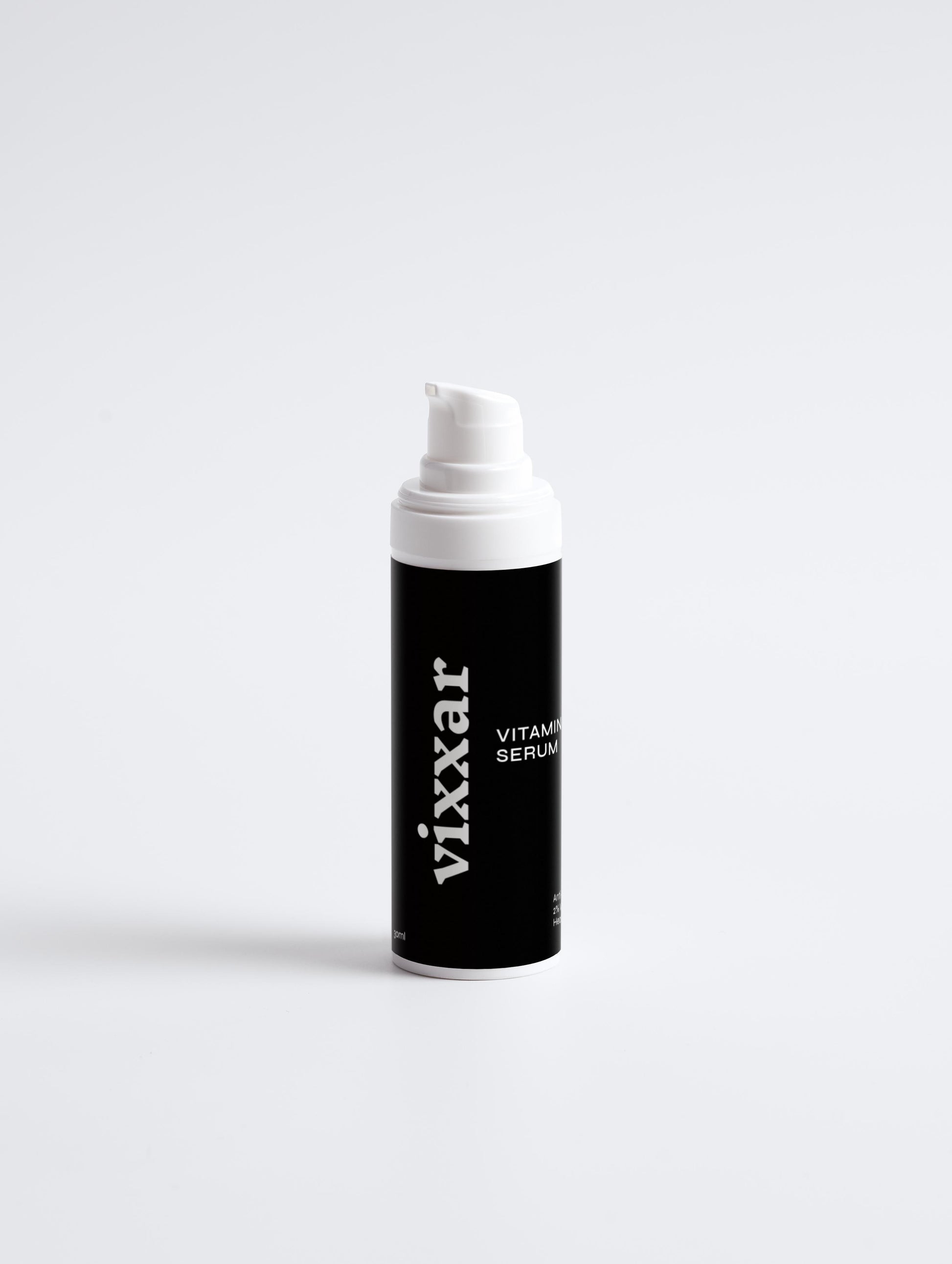 Vixxar Vitamin C Serum bottle for dark spot correction and brightening, ideal for all skin types, including sensitive and mature skin.