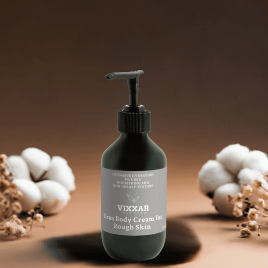 Vixxar Urea Body Cream 280ml for dry, rough, sensitive skin hydration. Anti-aging skincare with hyaluronic acid and panthenol.