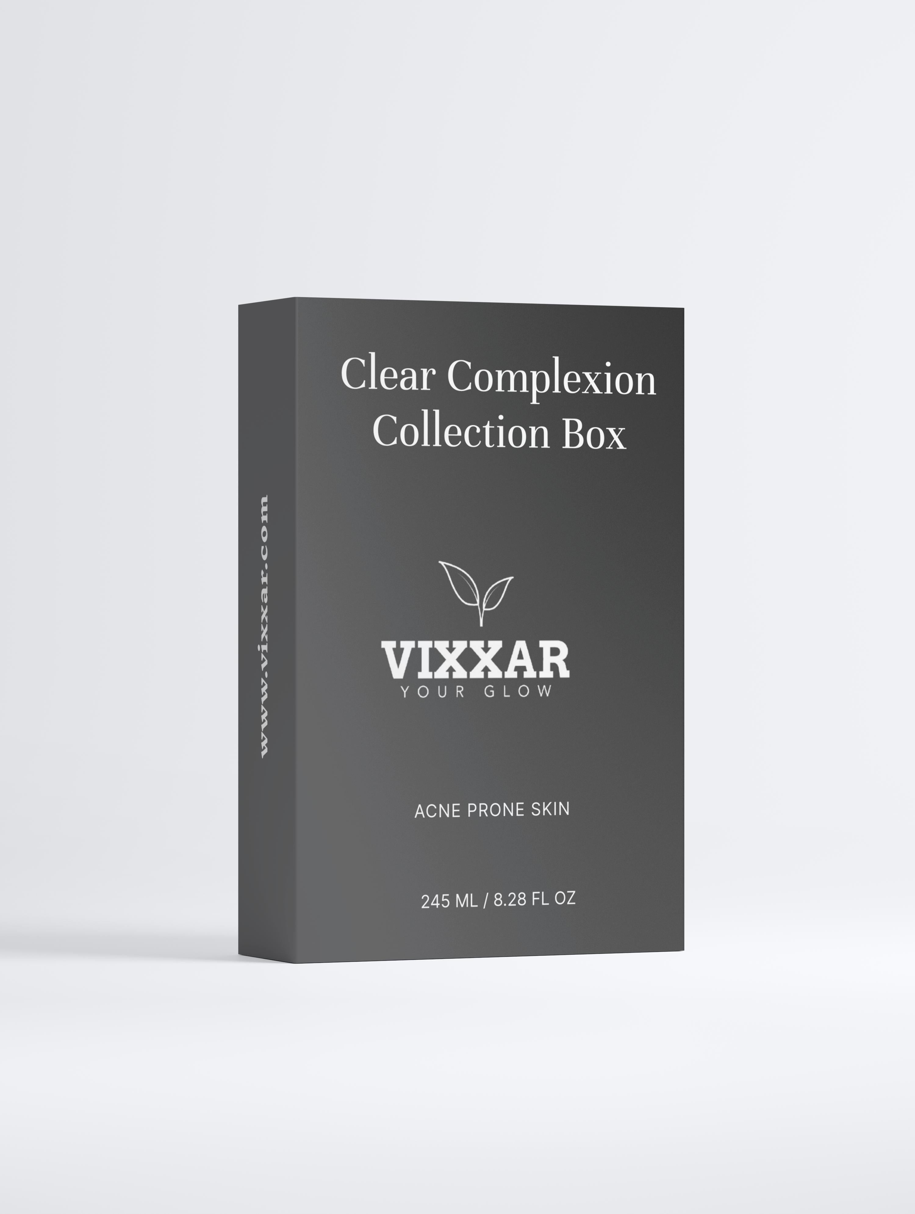 Vixxar Clear Complexion Collection Box on a light gray background
