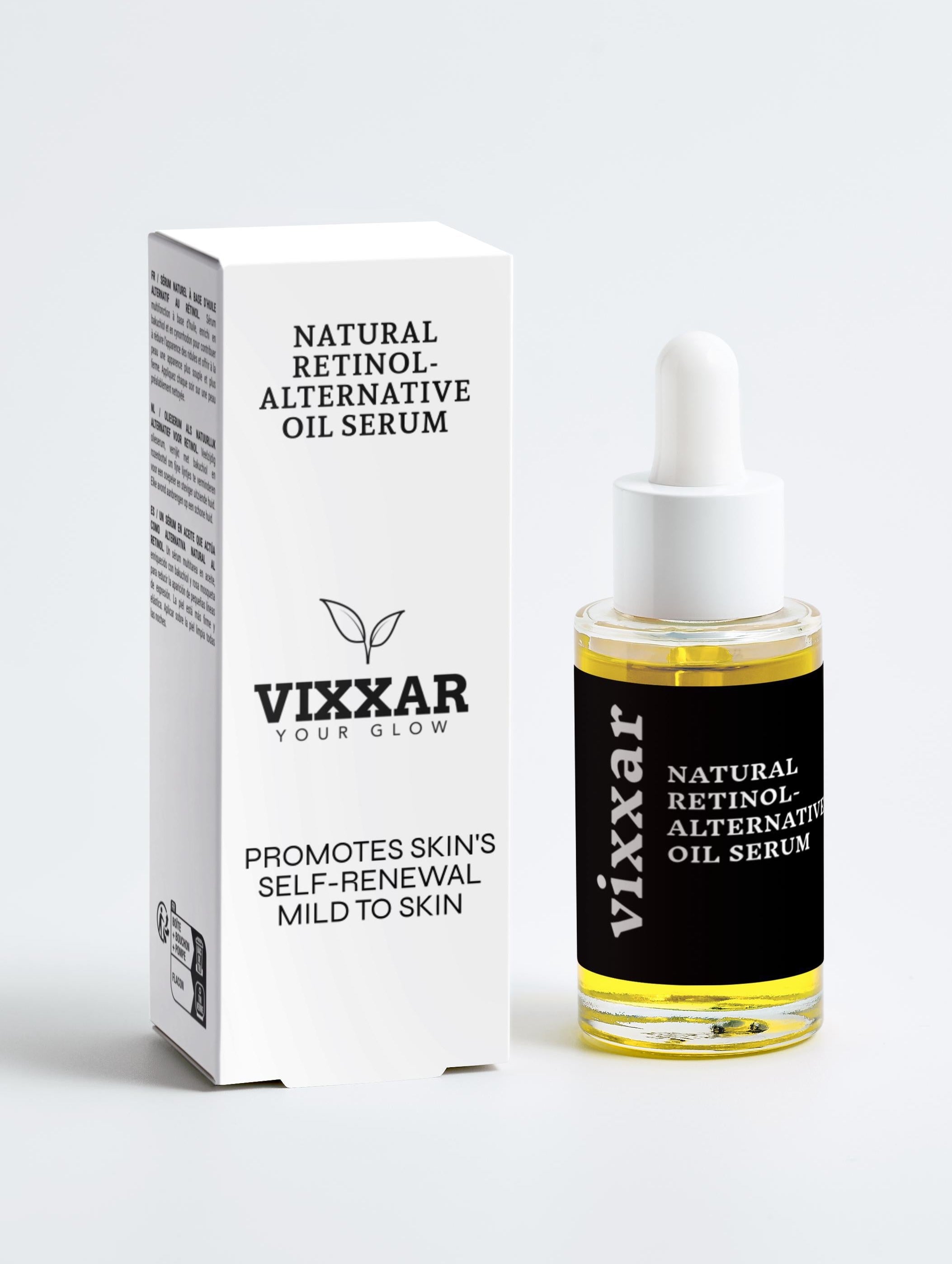 Vixxar oil serum bottle and packaging on a white background