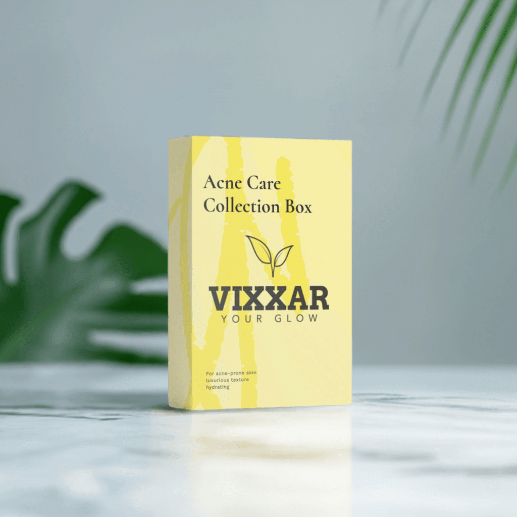 Vixxar Acne Care Collection Box packaging – vegan botanical acne skincare set