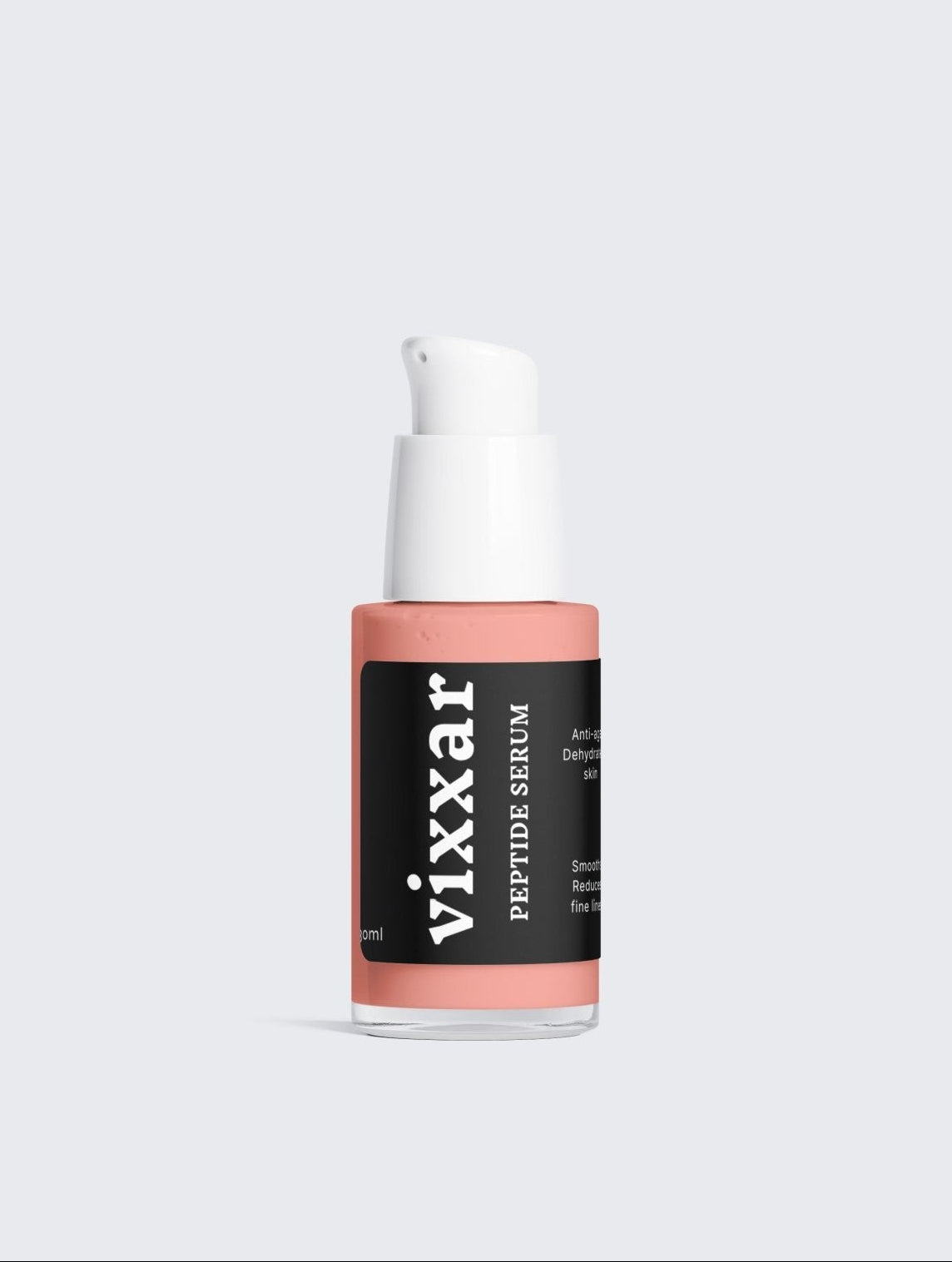Vixxar Peptide Serum in blush pink glass pump bottle, firming anti-ageing face serum from the collection box