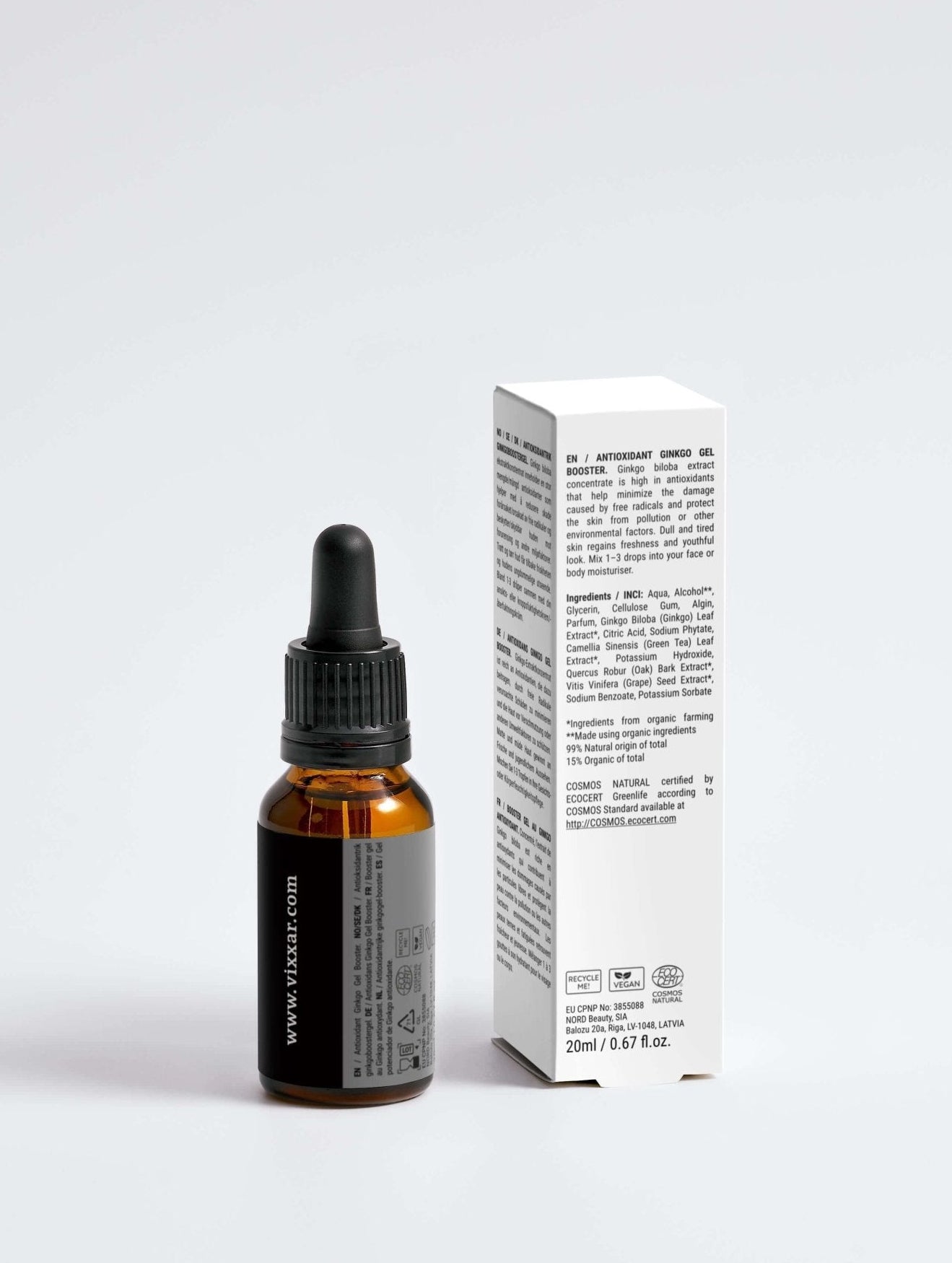 Antioxidant Ginkgo Gel Booster 20ml – Oil - Free Antioxidant Serum for Radiant, Youthful Skin - Vixxar Cosmetiques