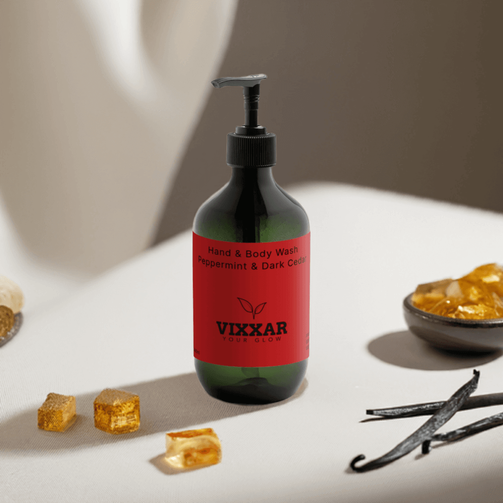 Hand & Body Wash – Peppermint & Dark Cedar 490ml | Vegan Luxury Cleanser - Vixxar Cosmetiques
