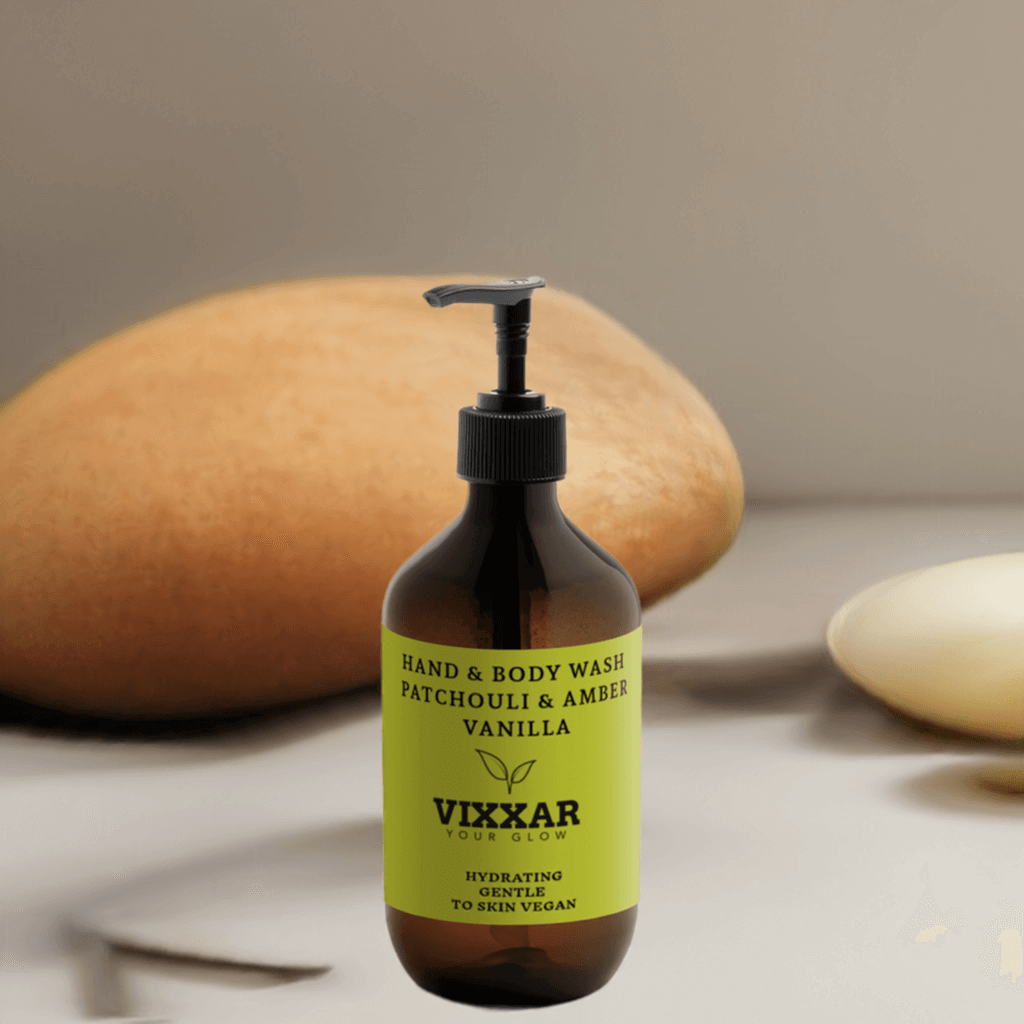Hand & Body Wash, Patchouli & Amber Vanilla – 490ml | Vegan, Hydrating & Aromatic Cleanser - Vixxar Natural Skincare