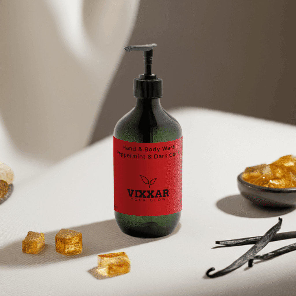 Hand & Body Wash – Peppermint & Dark Cedar 490ml | Vegan Luxury Cleanser - Vixxar Cosmetiques