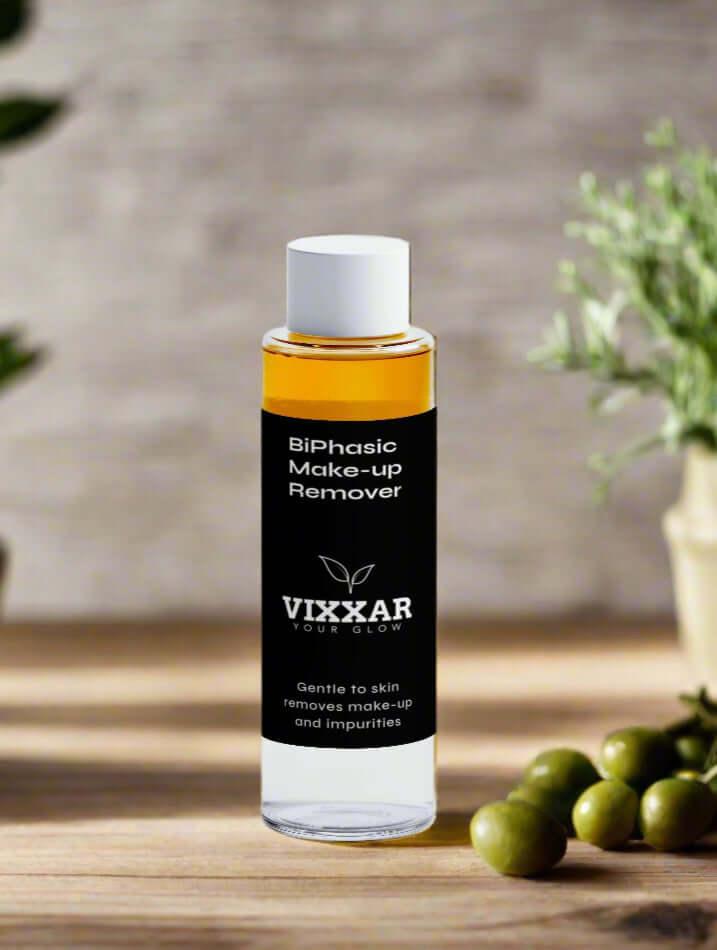 BiPhasic Make-Up Remover 100ml by Vixxar, waterproof makeup cleanser for sensitive skin, with oil and water formula.