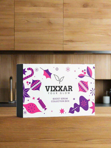 Vixxar Boost Serum Collection Box with Peptide, Retinol-Alternative, and Collagen Serums for Anti-Aging and Hydrating Skincare.