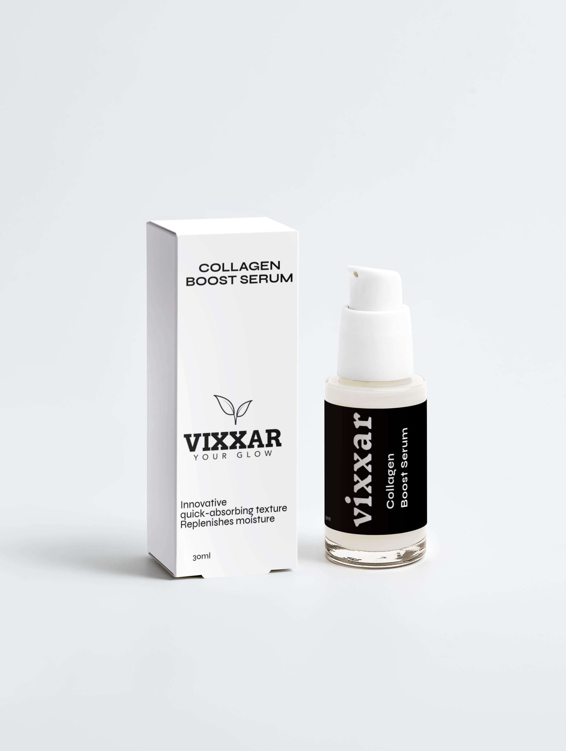Vegan Collagen Boost Serum Bottle and Box - Fragrance-Free Skincare