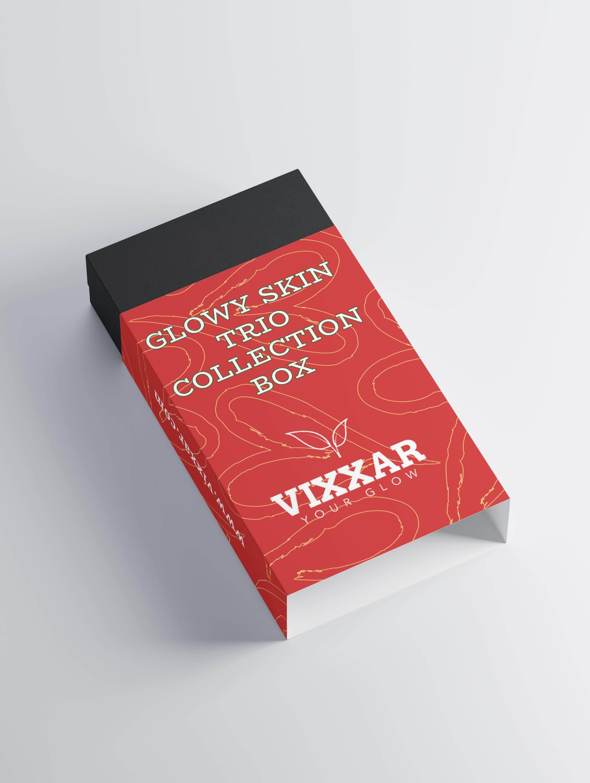 Glowy Skin Trio Collection Box by Vixxar showcasing vegan cleanser and hydrating skincare set for radiant skin.