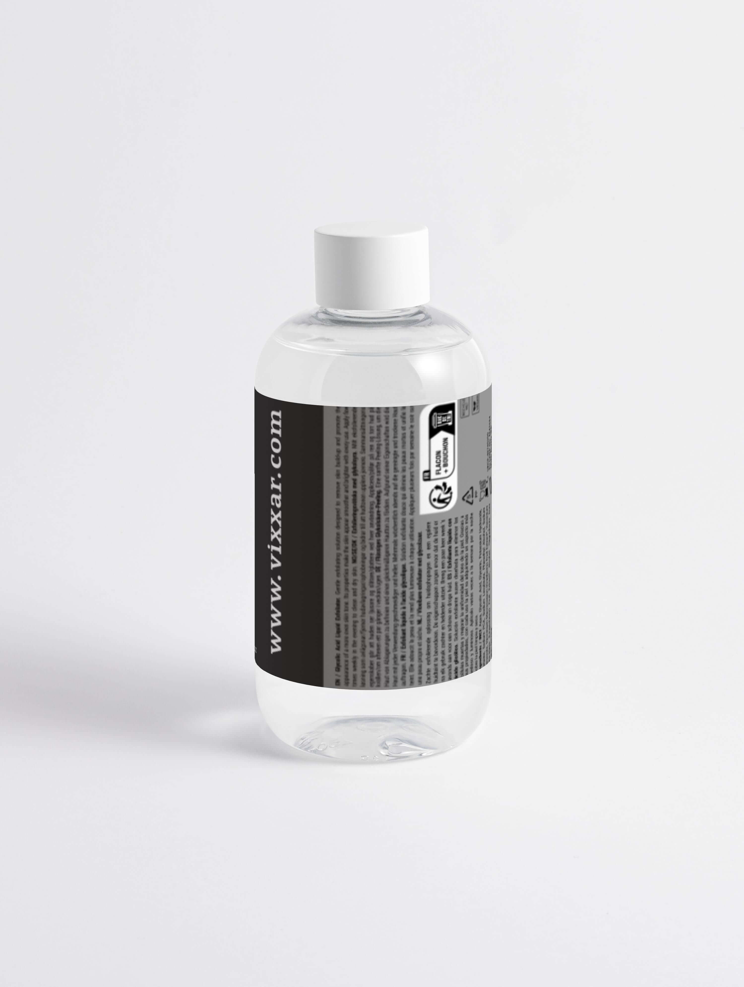 250ml Glycolic Acid Liquid Exfoliator by Vixxar, vegan cleanser, anti-aging, smooth skin, hydration gel, and eye brightener