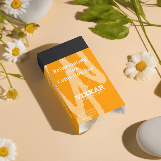 Vegan Cleanser - Rejuvenating Glow Collection Box from Vixxar, featuring AHA Peel, Peptide Serum, and Anti-Aging Night Cream
