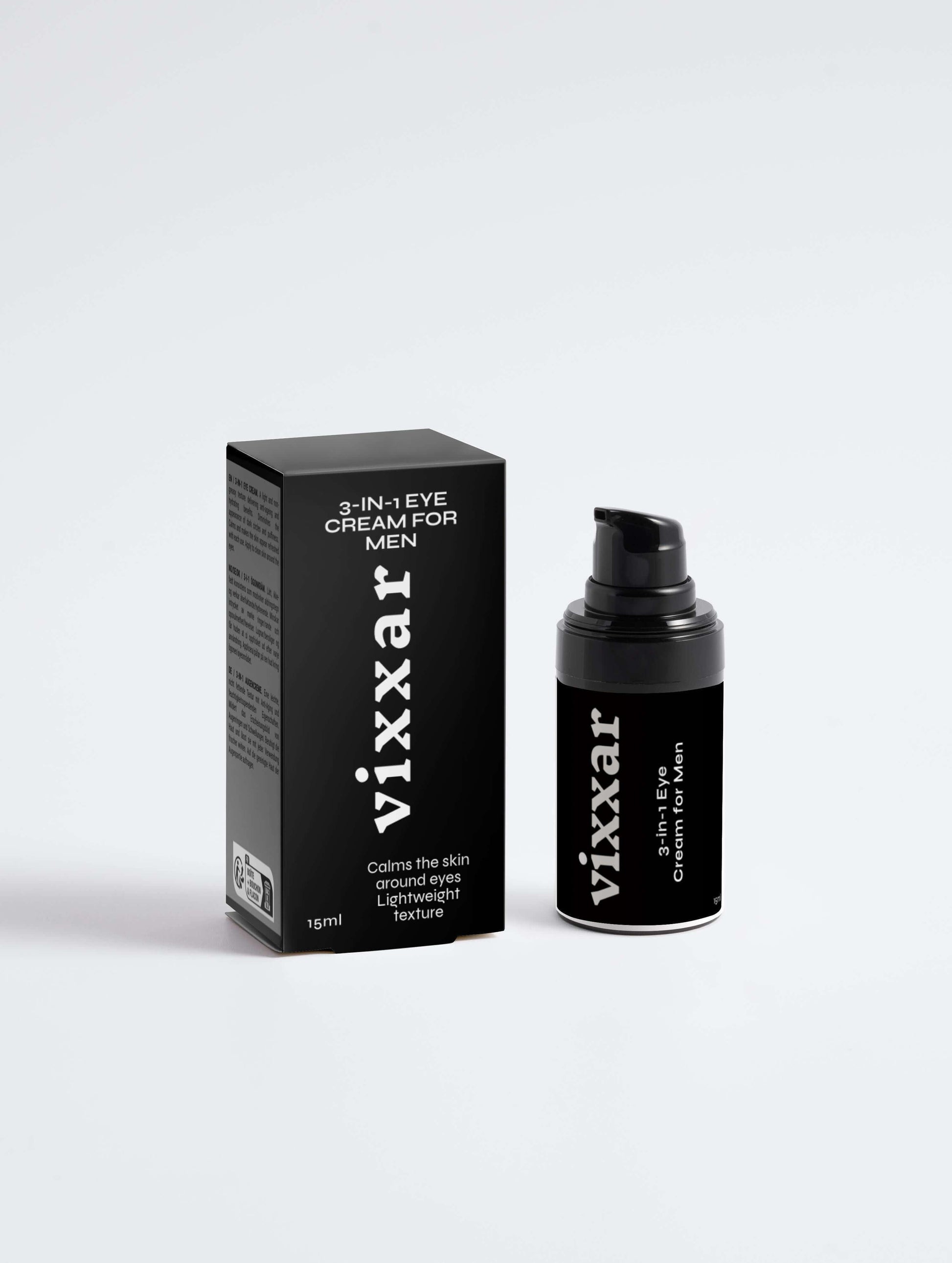 Vixxar 3-in-1 Eye Cream for Men with calming and lightweight texture, designed for anti-aging skincare and sensitive skin.