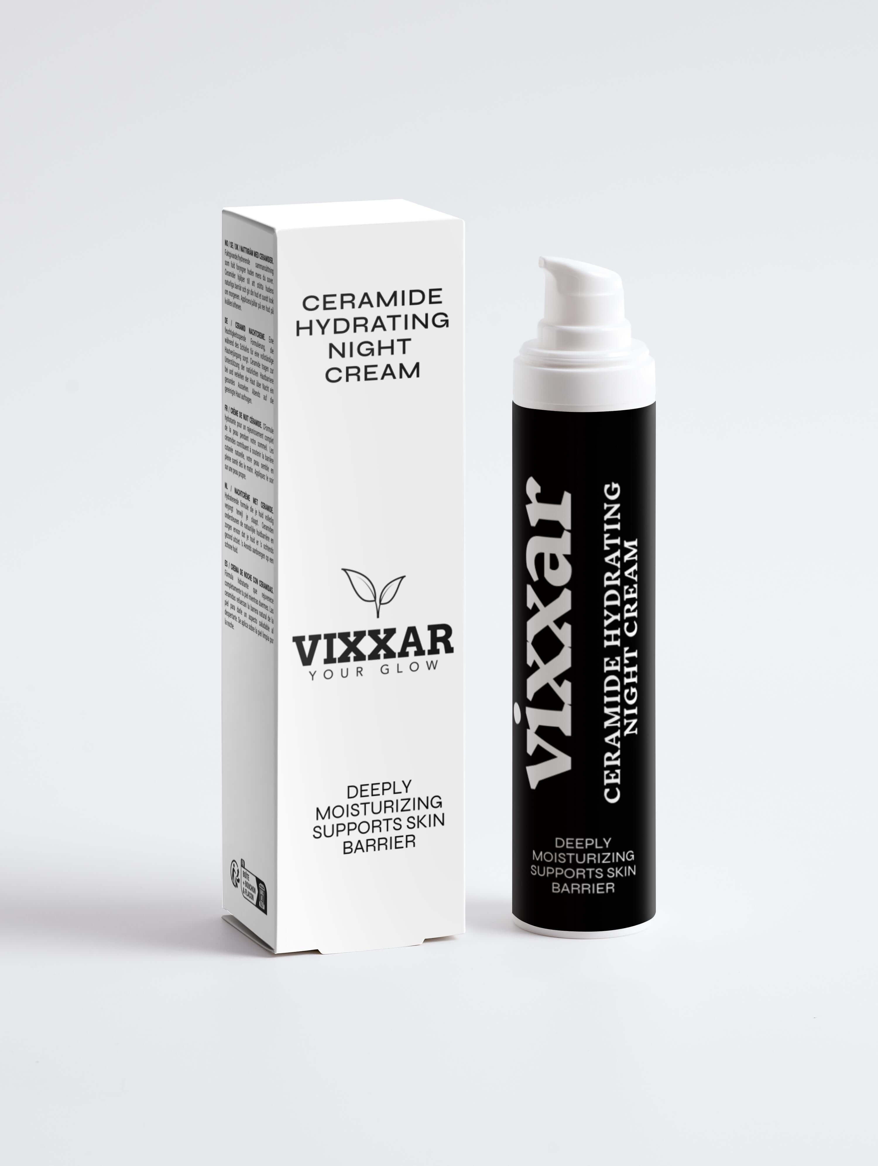 Vixxar Ceramide Hydrating Night Cream 50ml for dry aging skin, intense overnight hydration, and barrier repair.
