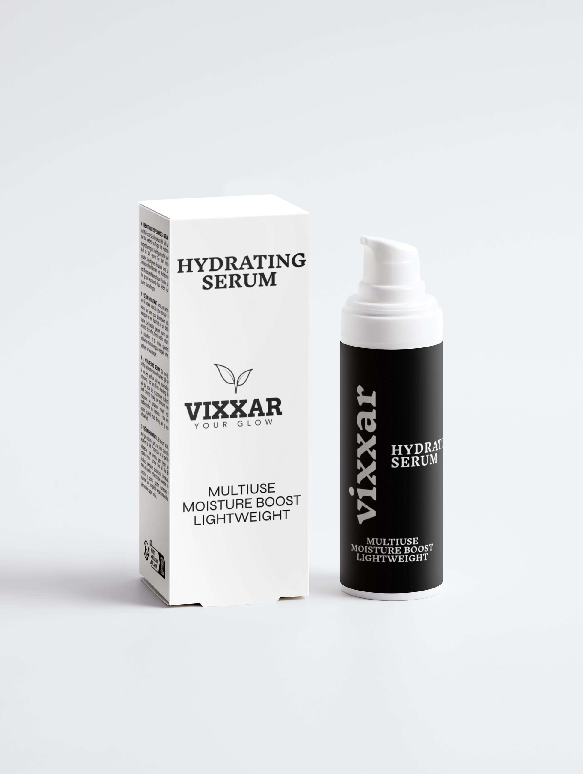 Hydrating Face Serum 30ml with box, lightweight moisture, includes hyaluronic acid and botanicals for glowing skin