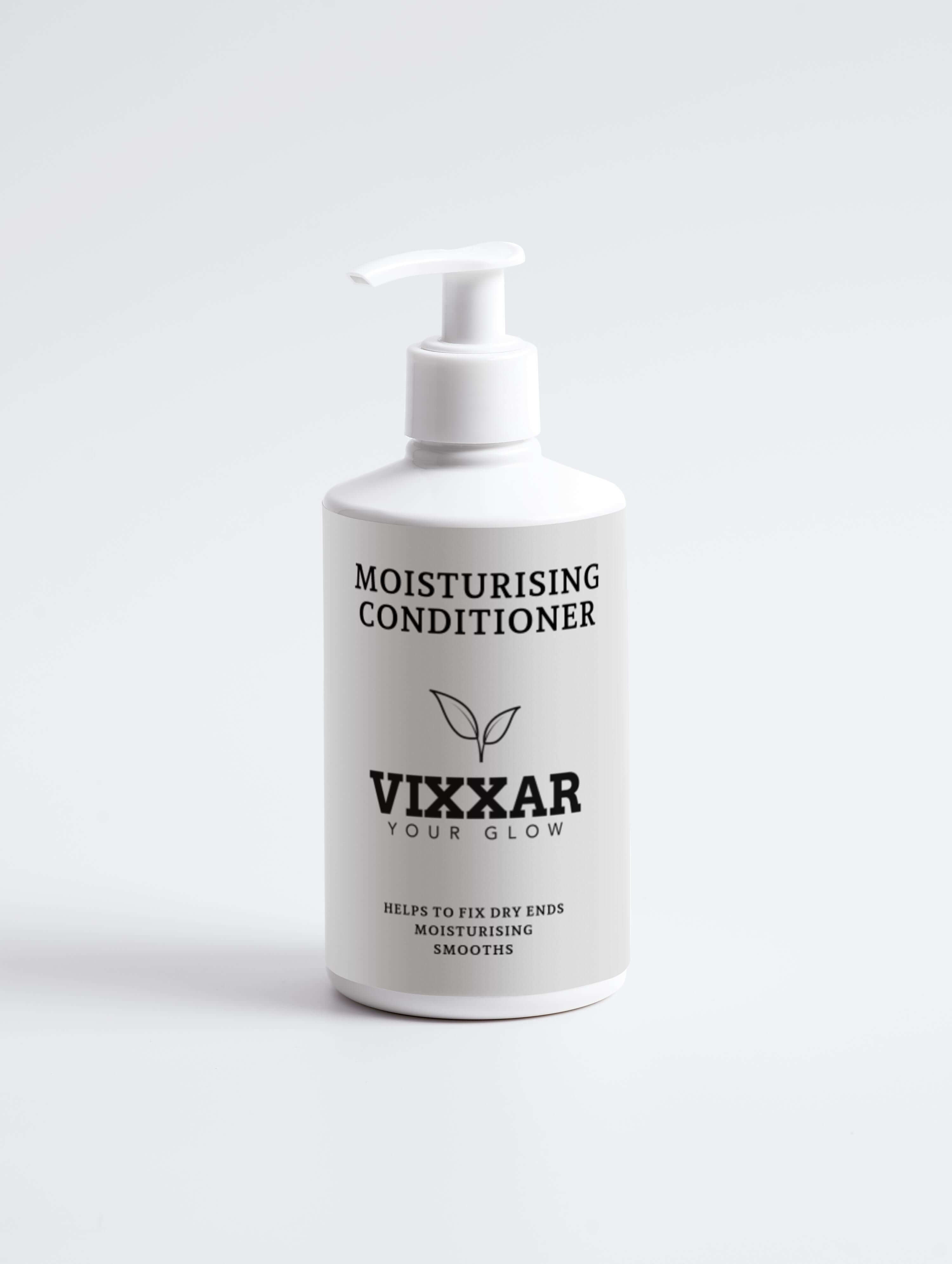 Moisturising Conditioner bottle with Argan Oil & Aloe for dry hair, 300ml, hydrates and repairs, Vixxar branding visible.