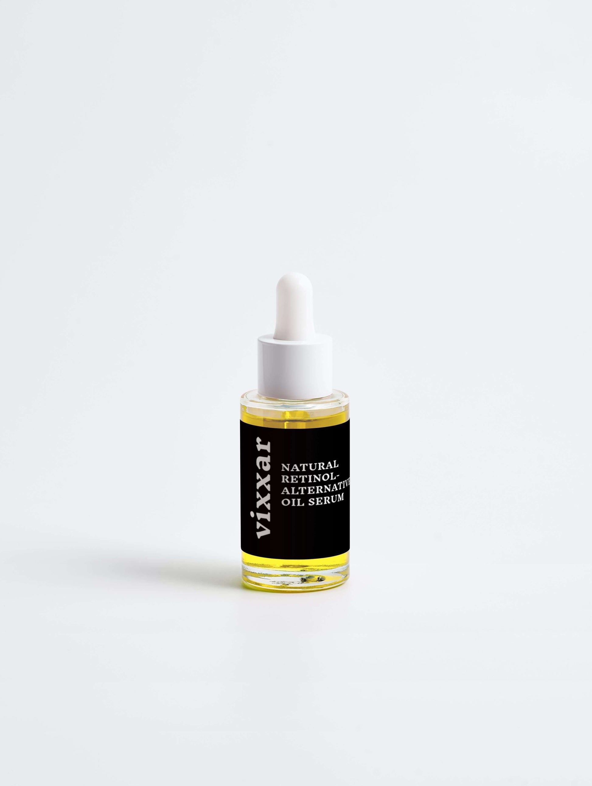 Natural Retinol-Alternative Oil Serum 30ml bottle with Bakuchiol and Rosehip Seed Oil for hydration and rejuvenation.