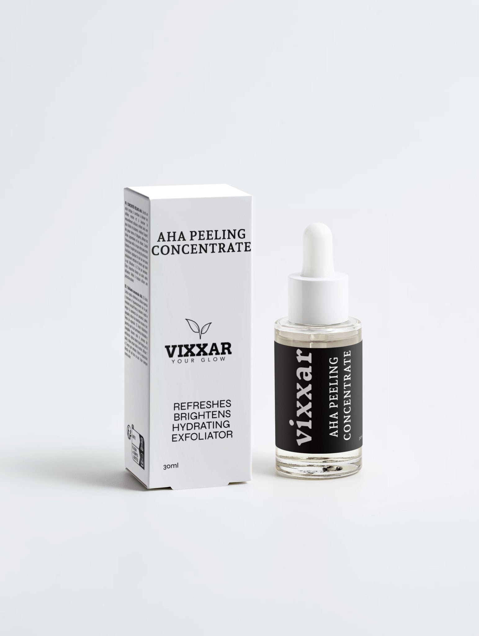 Vixxar AHA Peeling Concentrate bottle and packaging on a white background