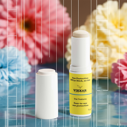 Vixxar clear SPF50 sun stick – broad spectrum UVA/UVB protection, no white marks
