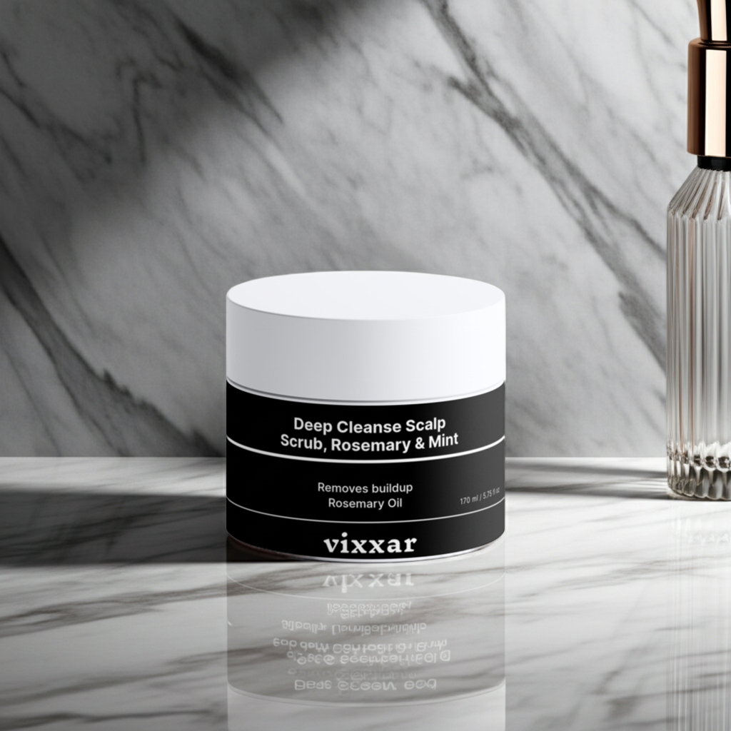 Vixxar exfoliating scalp scrub 170ml with natural rosemary and mint extracts for hair growth