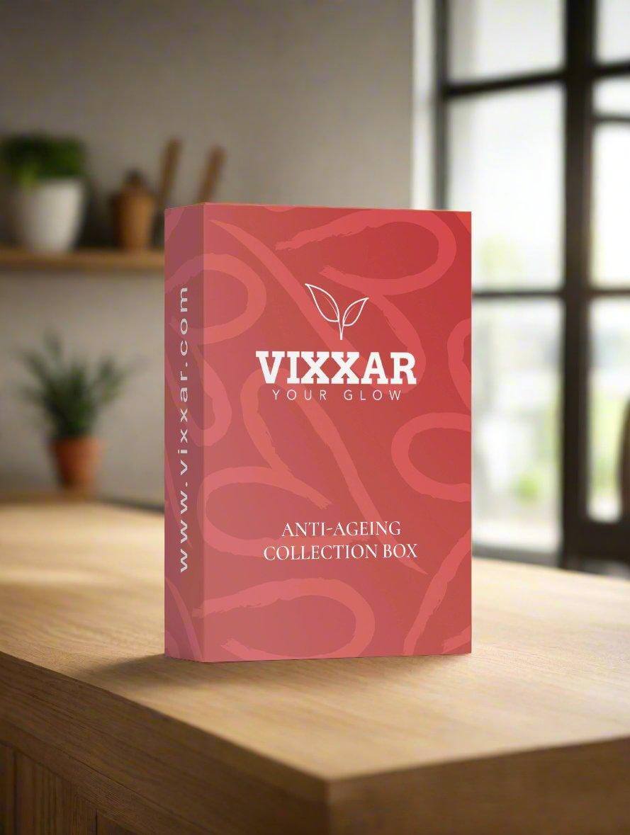 Vixxar Anti-Ageing Collection Box featuring hydrating skincare, peptide serum, and anti-aging creams.