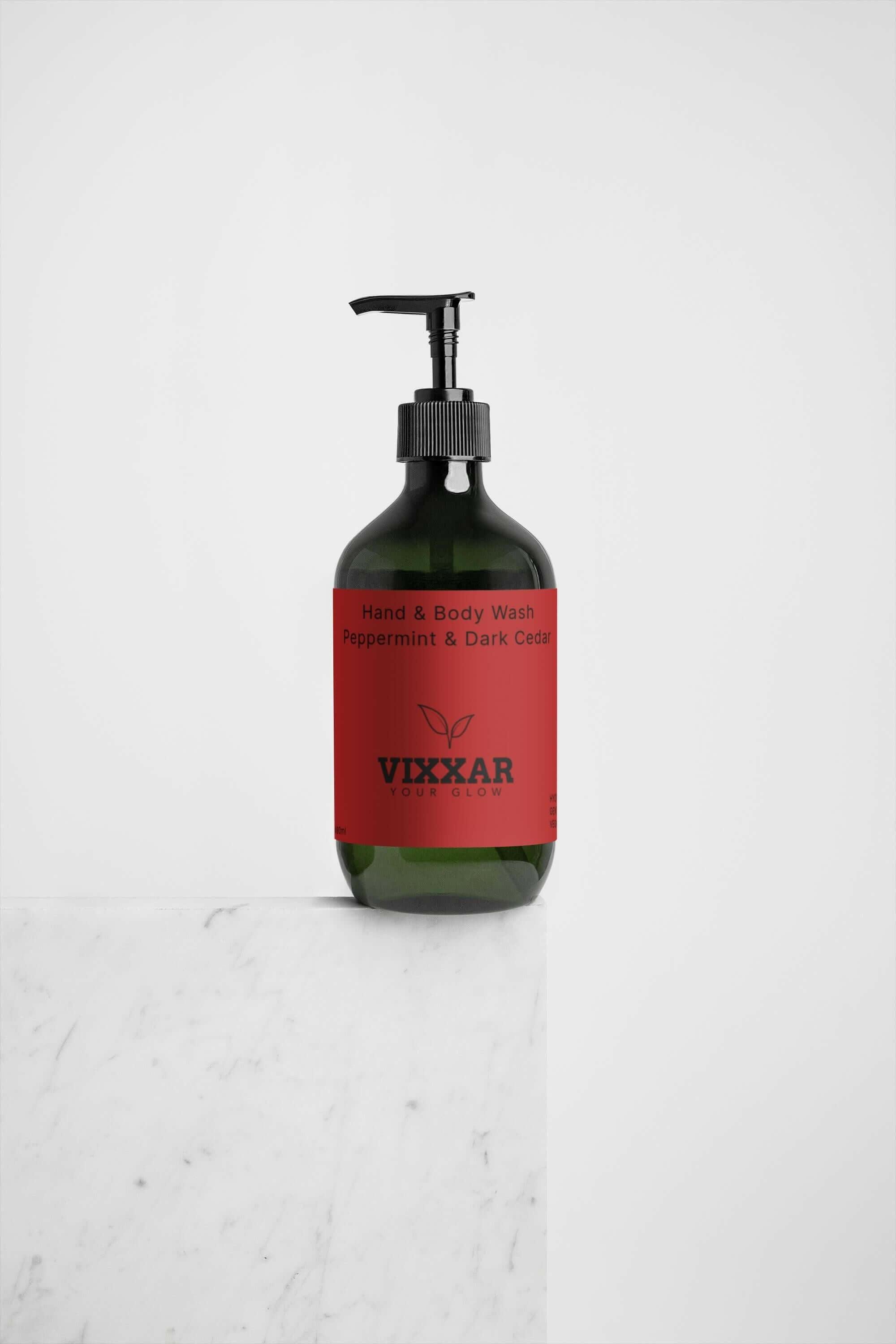 Hand &amp; Body Wash – Peppermint &amp; Dark Cedar 490ml | Vegan Luxury Cleanser - Vixxar Cosmetiques