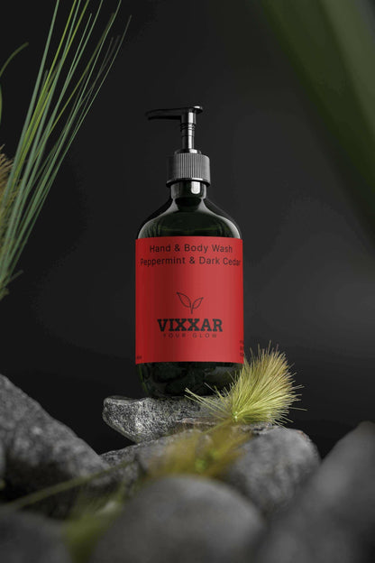 Hand &amp; Body Wash – Peppermint &amp; Dark Cedar 490ml | Vegan Luxury Cleanser - Vixxar Cosmetiques