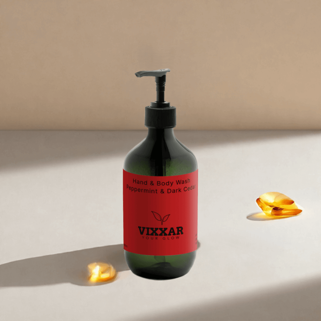 Hand &amp; Body Wash – Peppermint &amp; Dark Cedar 490ml | Vegan Luxury Cleanser - Vixxar Cosmetiques