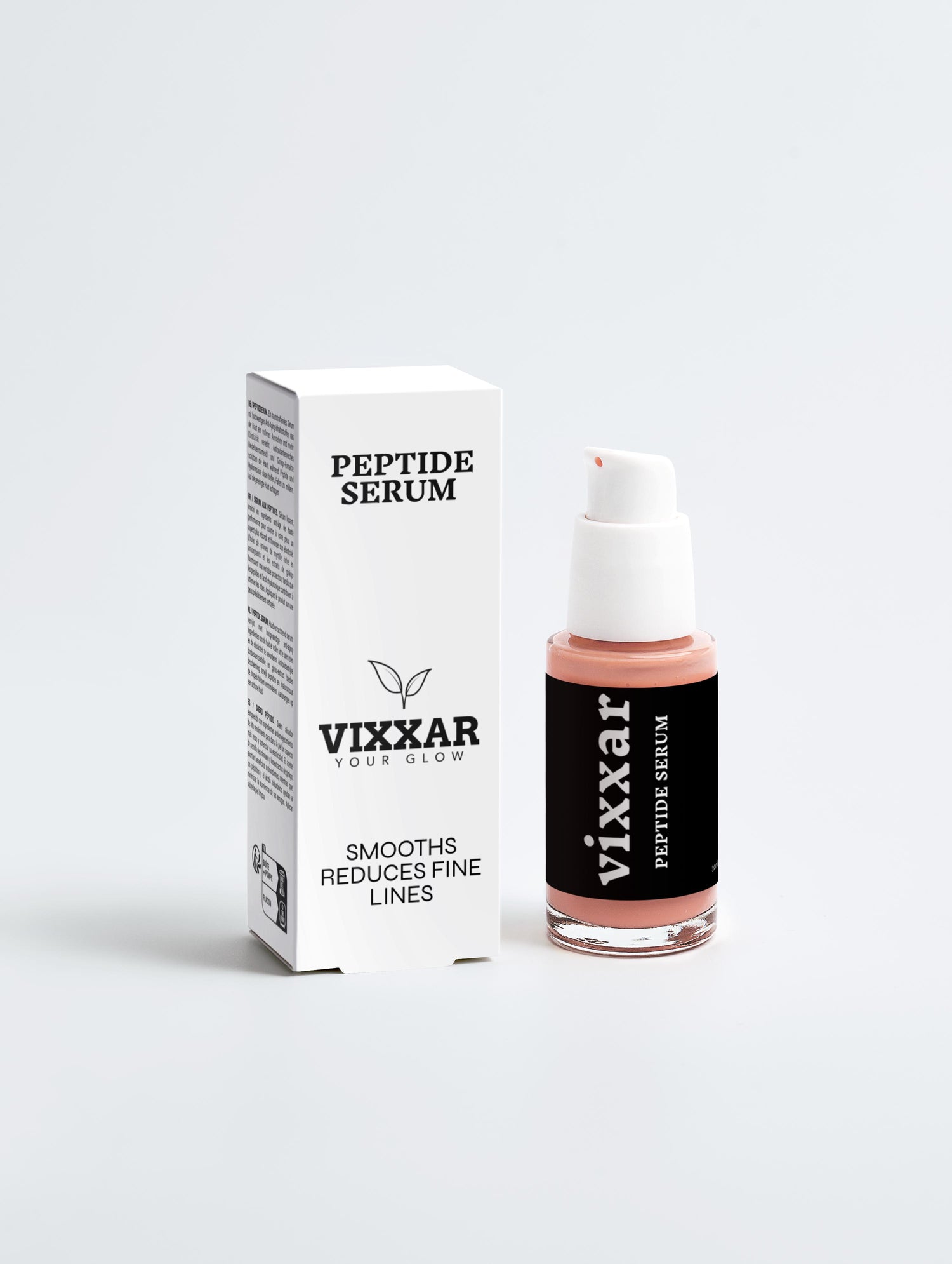 Vixxar peptide serum bottle and packaging on a white background