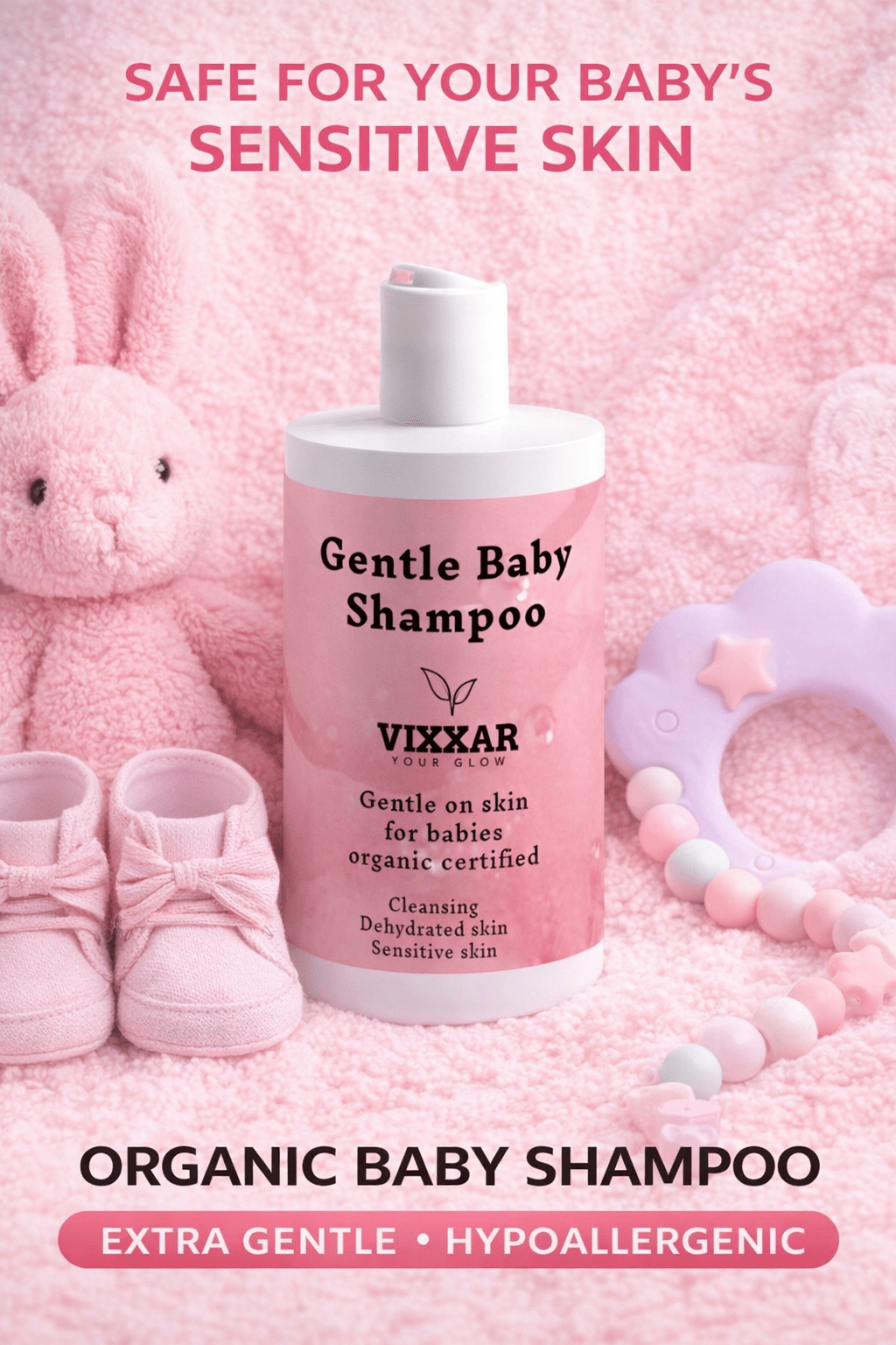 Gentle Baby Shampoo – Ultra - Mild Organic Shampoo for Sensitive Baby Scalp (400ml) - Vixxar Natural SkincareshampooDefault