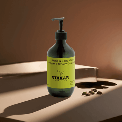Ginger &amp; Smoky Cardamom Hand and Body Wash 490ml – Hydrating, Aromatic Cleanser for All Skin Types - Vixxar Cosmetiques