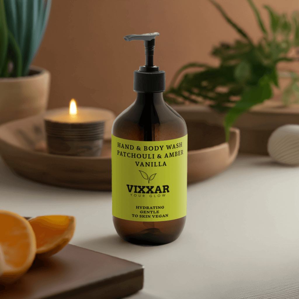 Hand &amp; Body Wash, Patchouli &amp; Amber Vanilla – 490ml | Vegan, Hydrating &amp; Aromatic Cleanser - Vixxar Natural Skincare
