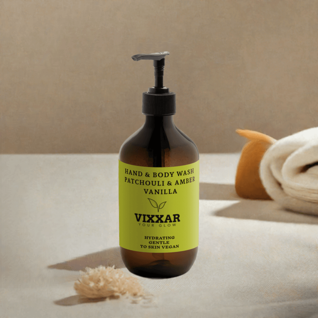Hand &amp; Body Wash, Patchouli &amp; Amber Vanilla – 490ml | Vegan, Hydrating &amp; Aromatic Cleanser - Vixxar Natural Skincare