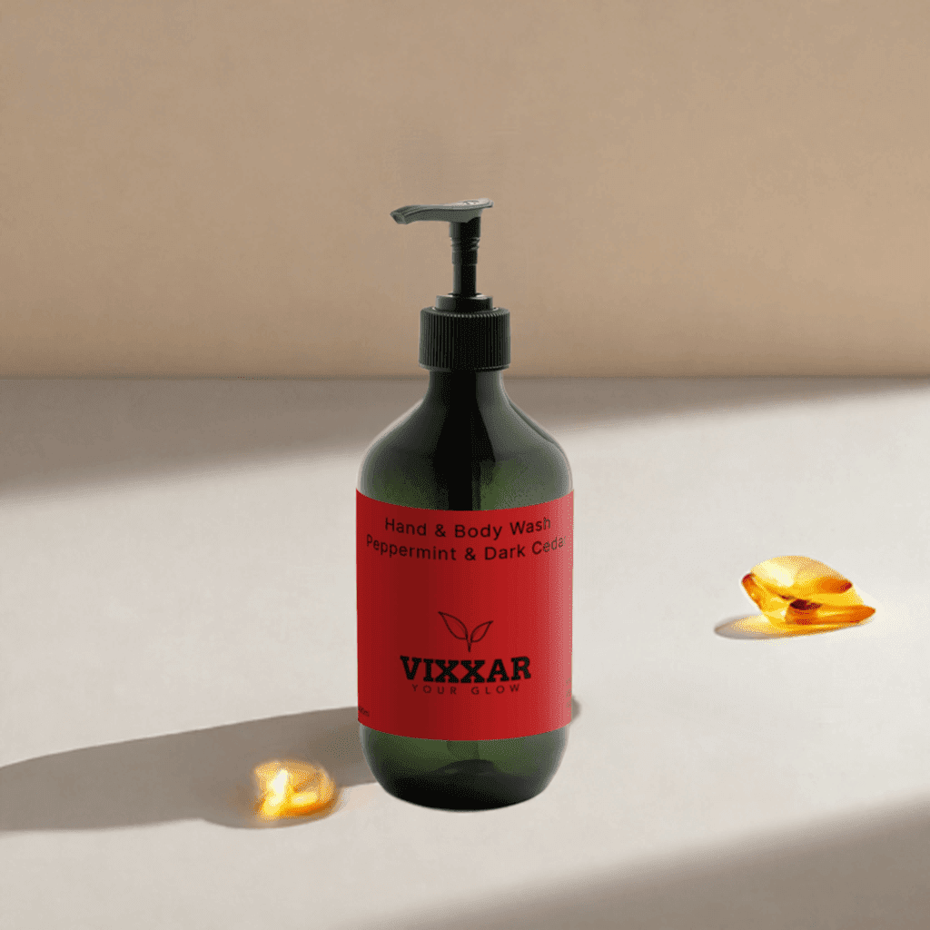 Hand &amp; Body Wash – Peppermint &amp; Dark Cedar 490ml | Vegan Luxury Cleanser - Vixxar Cosmetiques