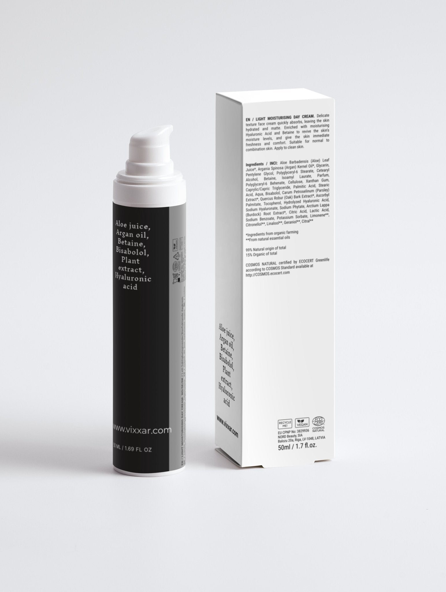 Light Moisturising Day Cream 50ml – Hyaluronic Acid, Argan Oil &amp; Aloe Vera for Normal to Oily Skin - Vixxar Natural SkincareDefault