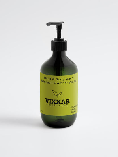 Patchouli &amp; Amber Vanilla Hand &amp; Body Wash – Hydrating Vegan Cleanser 490ml - Vixxar Natural SkincareDefault