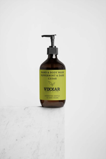 Peppermint &amp; Dark Cedar Hand &amp; Body Wash – Hydrating Vegan Cleanser (490ml) - Vixxar Cosmetiques