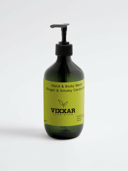 Ginger &amp; Smoky Cardamom Hand and Body Wash 490ml – Hydrating, Aromatic Cleanser for All Skin Types - Vixxar Cosmetiques