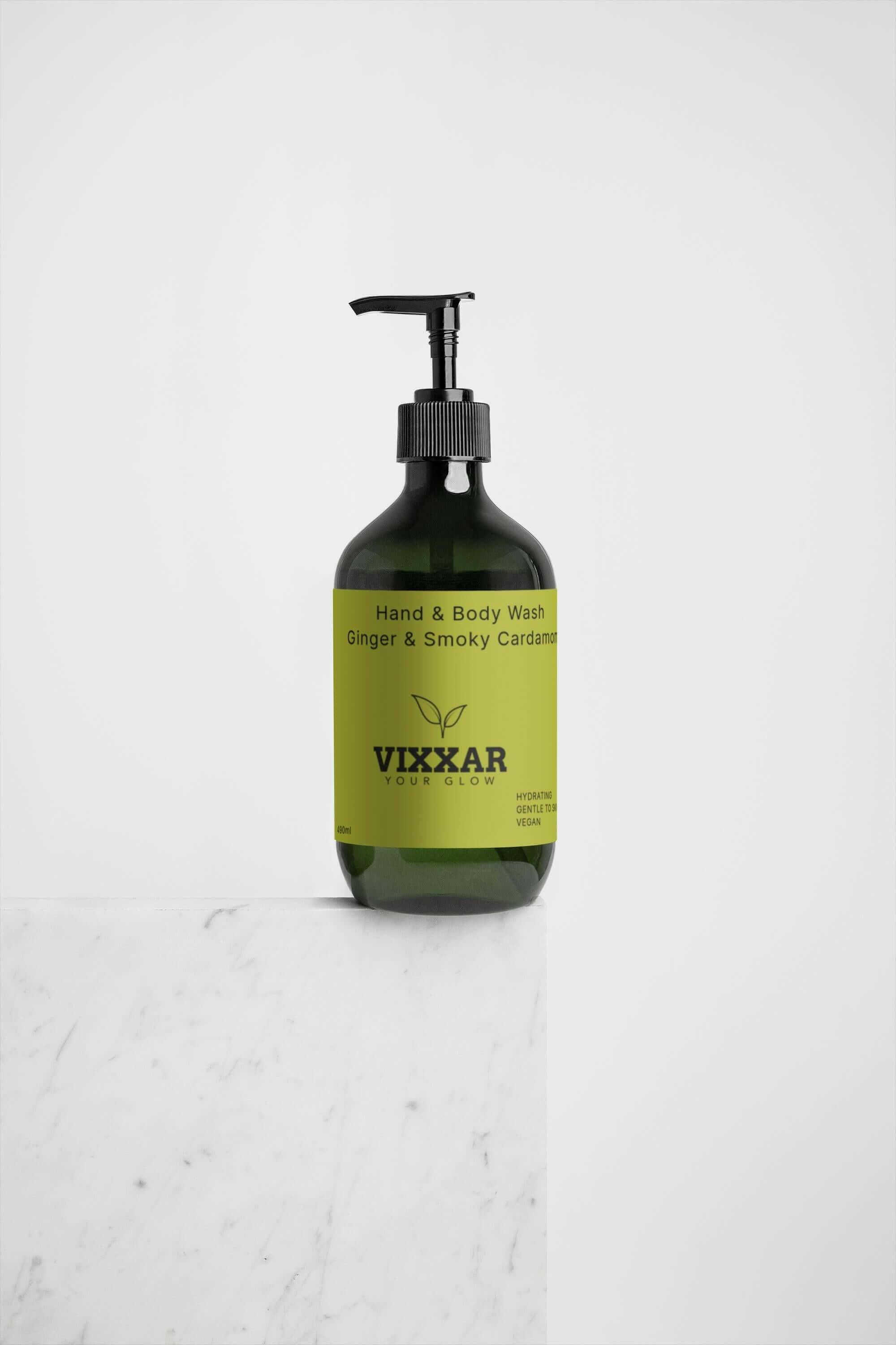Ginger &amp; Smoky Cardamom Hand and Body Wash 490ml – Hydrating, Aromatic Cleanser for All Skin Types - Vixxar Cosmetiques