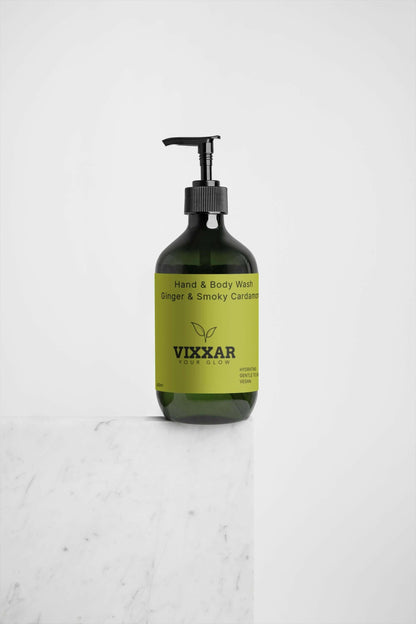 Ginger &amp; Smoky Cardamom Hand and Body Wash 490ml – Hydrating, Aromatic Cleanser for All Skin Types - Vixxar Cosmetiques