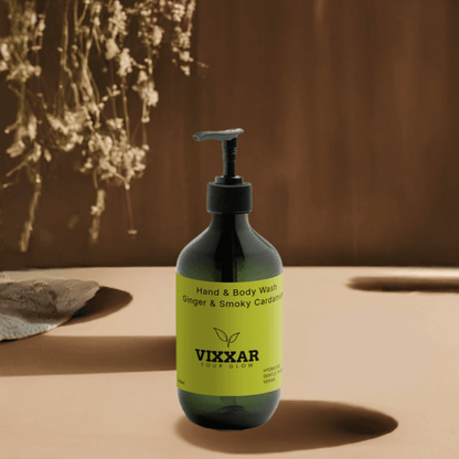 Ginger &amp; Smoky Cardamom Hand and Body Wash 490ml – Hydrating, Aromatic Cleanser for All Skin Types - Vixxar Cosmetiques