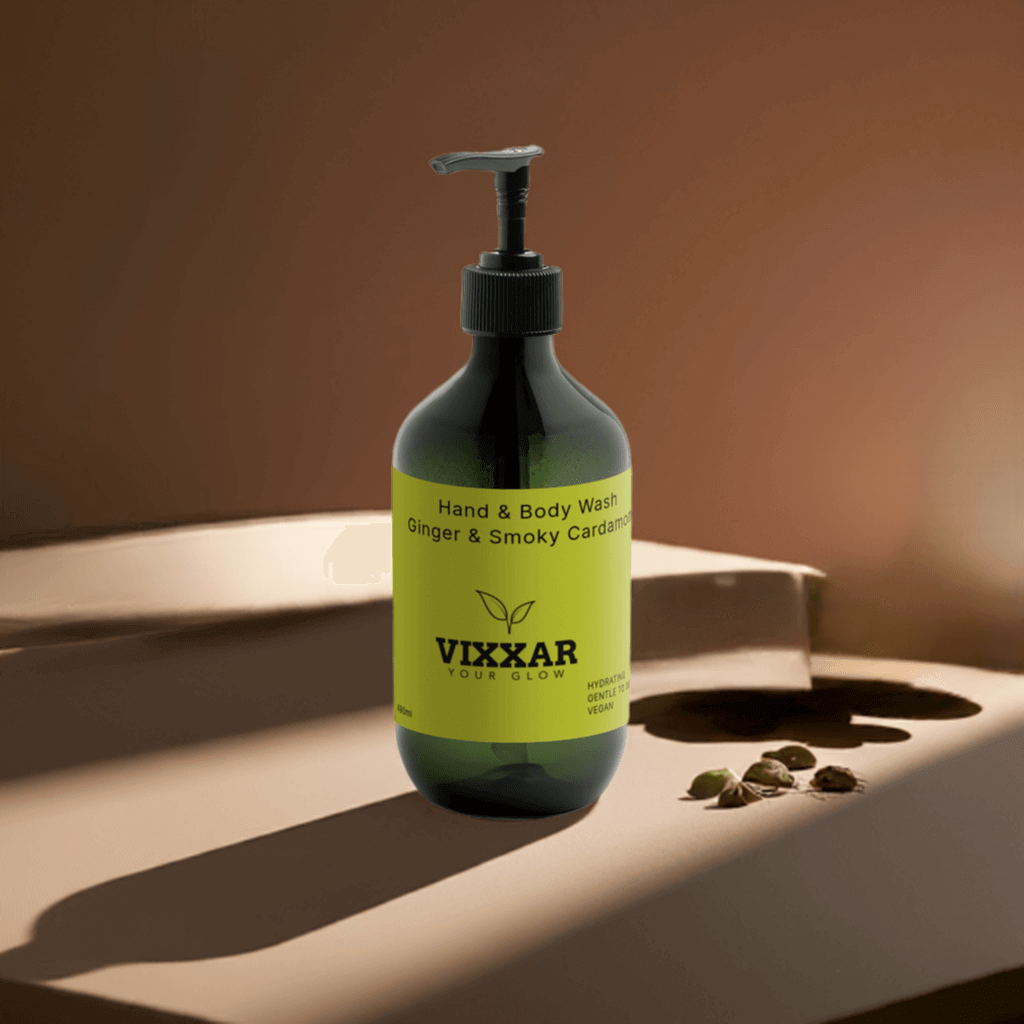 Ginger &amp; Smoky Cardamom Hand and Body Wash 490ml – Hydrating, Aromatic Cleanser for All Skin Types - Vixxar Cosmetiques