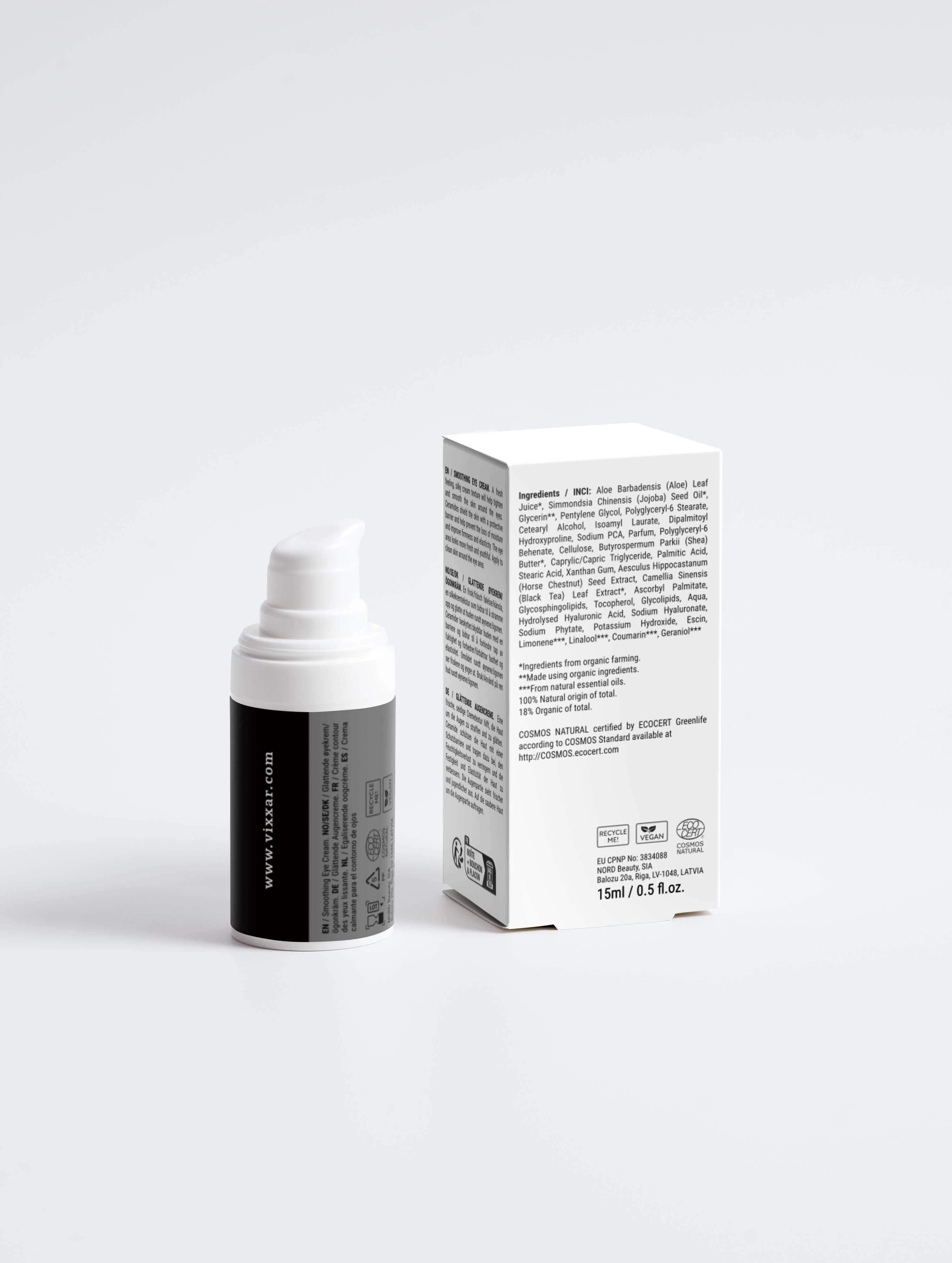 Smooth Hydrating Eye Cream 15 ml - bottle and packaging, perfect hydrate eye cream for brightening and reducing puffiness.
