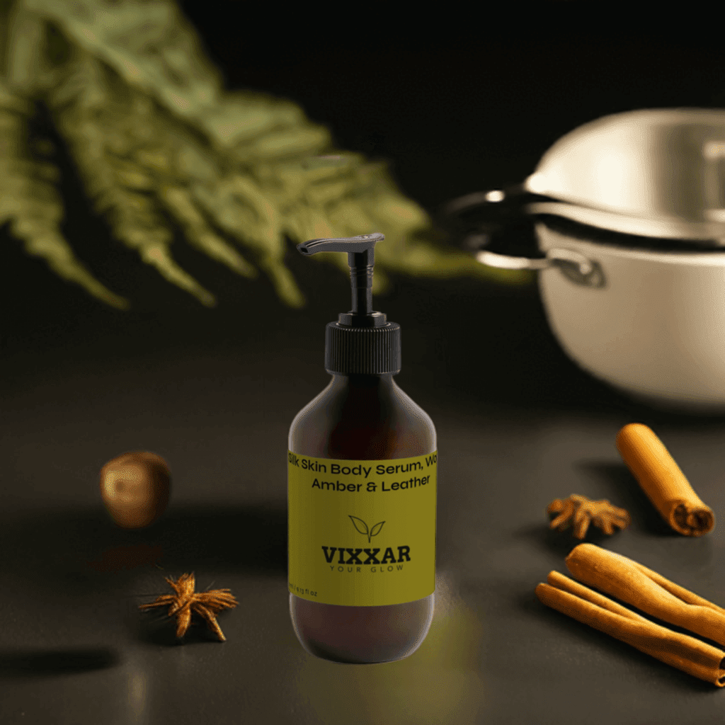 Silk Skin Body Serum – Woody Amber & Leather Sodium PCA & HA Vixxar