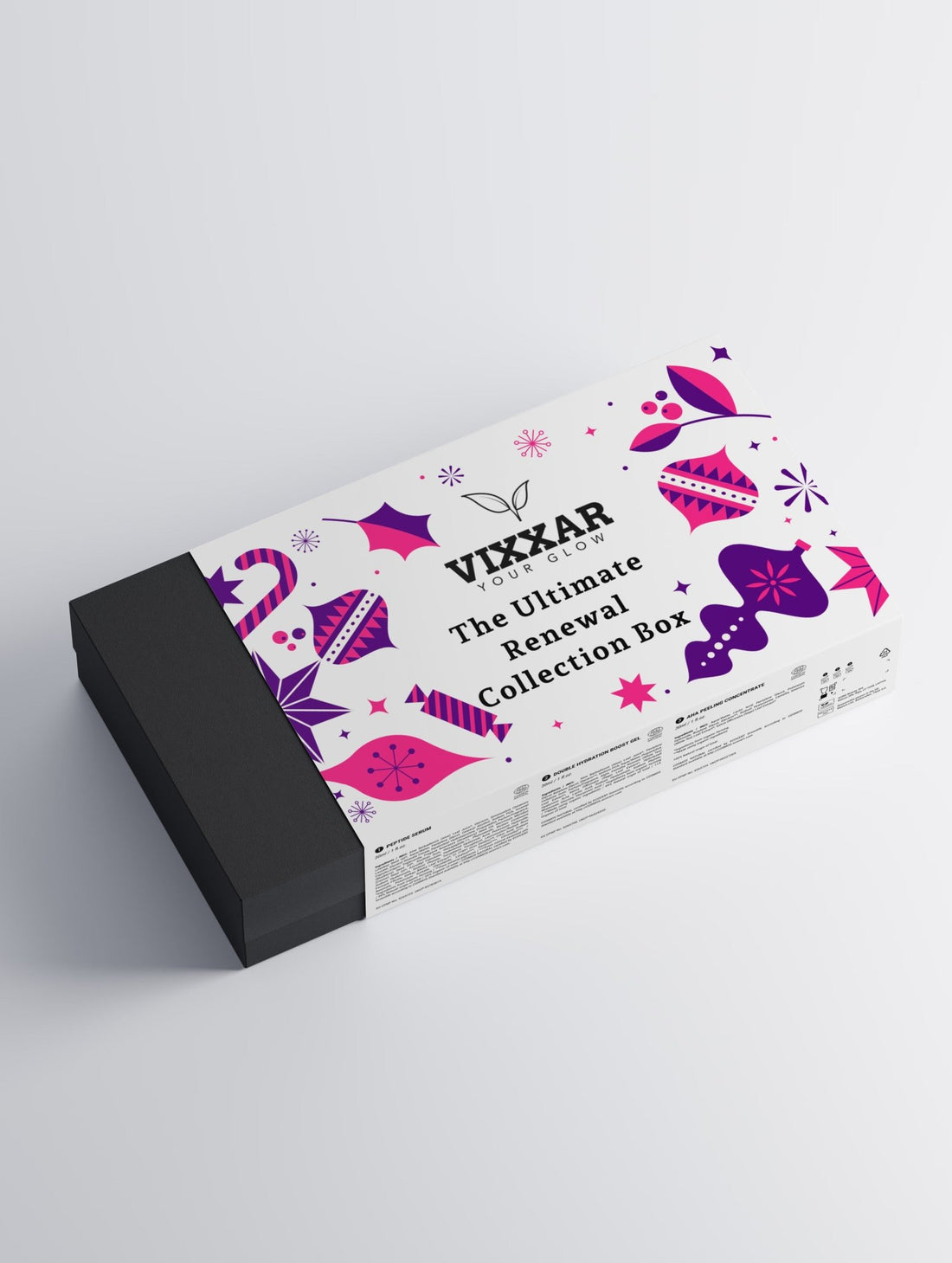 Vixxar product packaging with decorative elements on a white background